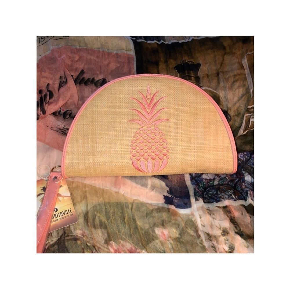 Margaritaville Straw Pineapple Embroidered Clutch Summer Bag
